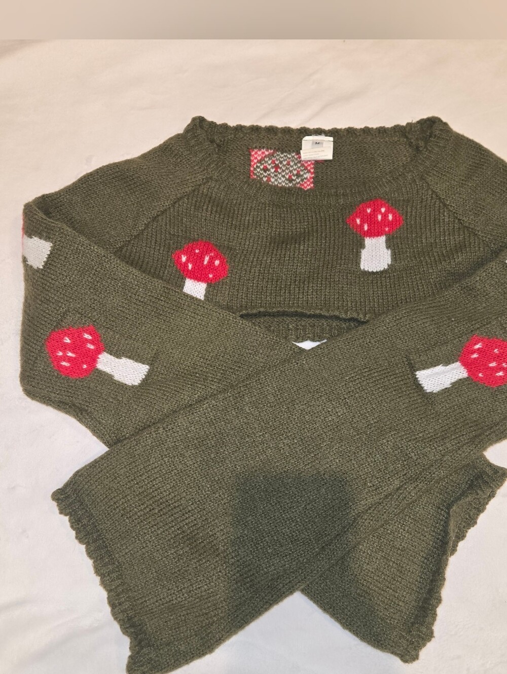 Olive Green Mushroom Knit Sweater - Women's